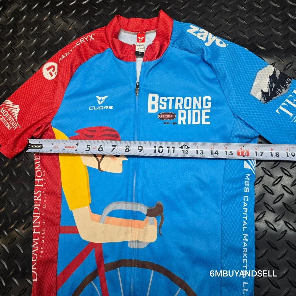Cuore BStrong Ride Cycling Jersey Mens Small Blue‎ Red Full Zip Short Sleeve S